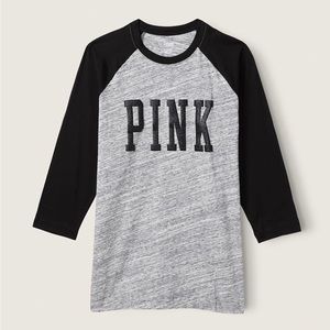 PINK Victoria’s Secret 3/4 sleeve campus baseball t-shirt NWT